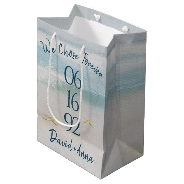 Sac Cadeau Moyen Mariage de l'anniversaire d'Ocean Beach (Devant Angle)