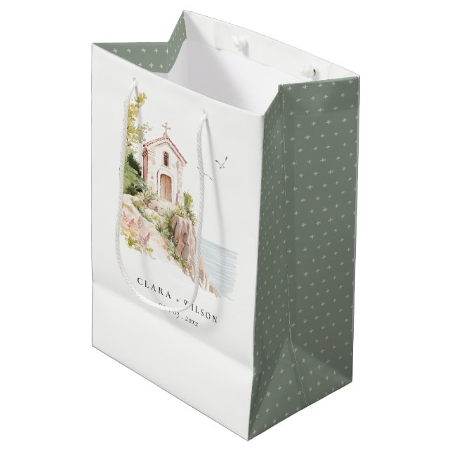 Sac Cadeau Moyen Mariage de l'église catholique de l'aquarelle côti (Devant Angle)