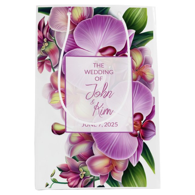 Sac Cadeau Moyen Mariage d'orchidées florales (Devant)