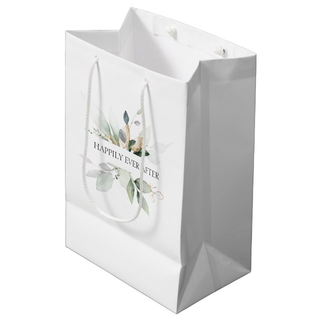 Sac Cadeau Moyen Mariage Élégant Verdure À jamais (Devant Angle)
