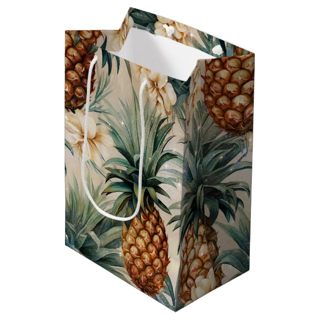 Sac Cadeau Moyen Mariage floral de l'ananas tropical (Devant Angle)
