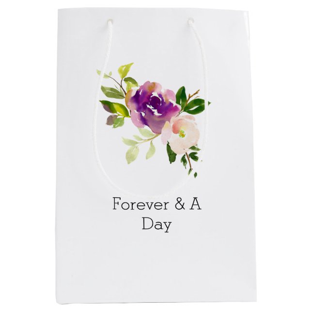Sac Cadeau Moyen Mariage floral rose de Bourgogne (Devant)