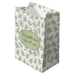 Sac Cadeau Moyen Mariage Motif Feuille Sage Green