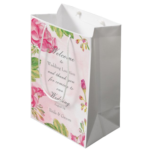 Sac Cadeau Moyen Mariage rose Summerflowers (Devant Angle)