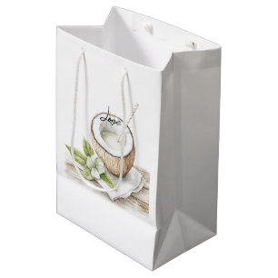 Sac Cadeau Moyen Mariage tropical Aloha plage cocotier floral