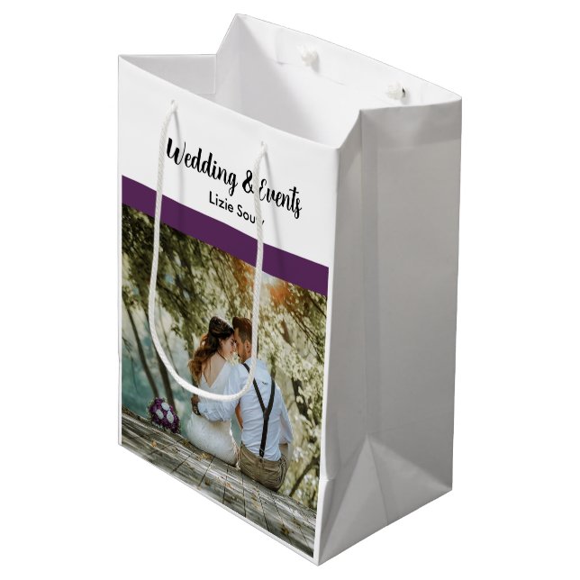 Sac Cadeau Moyen Mariage violet et blanc (Devant Angle)