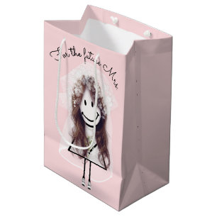 Sac Cadeau Moyen Mariée Fille Bâton avec Bouquet de Mariée