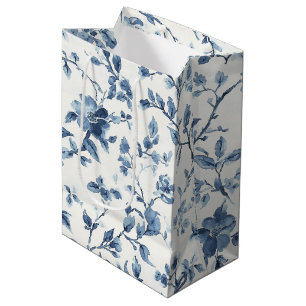 Sac Cadeau Moyen Mariée Fleurie Bleue et Blanche