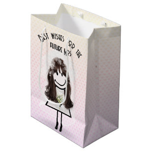 Sac Cadeau Moyen Mariée Stick Figure Fille Sur Cœurs