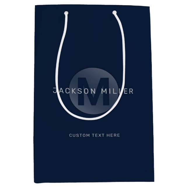 Sac Cadeau Moyen Marine bleu moderne simple personnalisé monogramme (Devant)