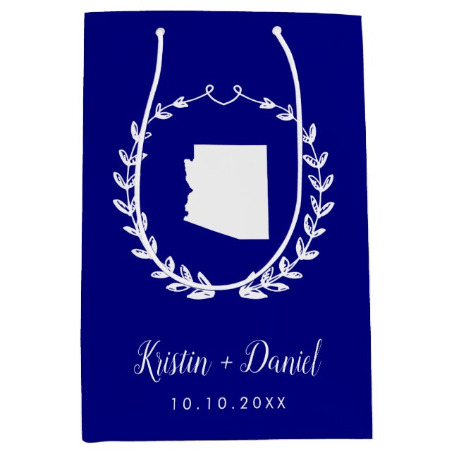 Sac Cadeau Moyen Marine Blue Arizona Carte Mariage Welcome Swag (Devant)