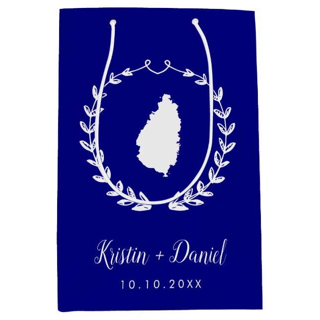 Sac Cadeau Moyen Marine Blue St Lucia Carte Mariage Bienvenue Swag (Devant)