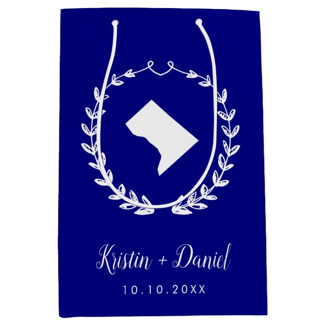 Sac Cadeau Moyen Marine Blue Washington DC Carte Mariage Bienvenue  (Devant)