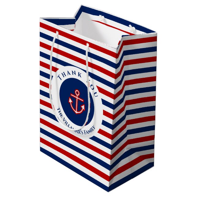 Sac Cadeau Moyen Marine marine Bleu Rouge Blanc rayures (Dos Angle)