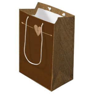 Sac Cadeau Moyen Marron Rustique Kraft Coeur Flèche Boisée