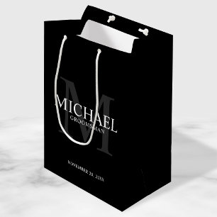 Sac Cadeau Moyen Masculine Noir Groomsmen personnalisé