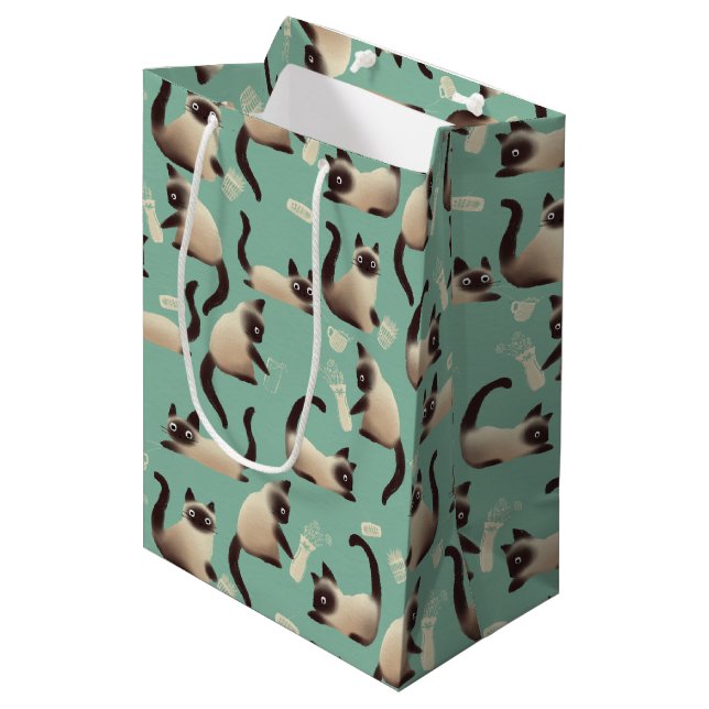 Sac Cadeau Moyen Mauvais chats siamois frapper des trucs (Devant Angle)