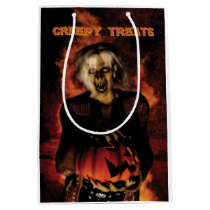 Sac Cadeau Moyen Mauvaise sorcière avec citrouille. Halloween