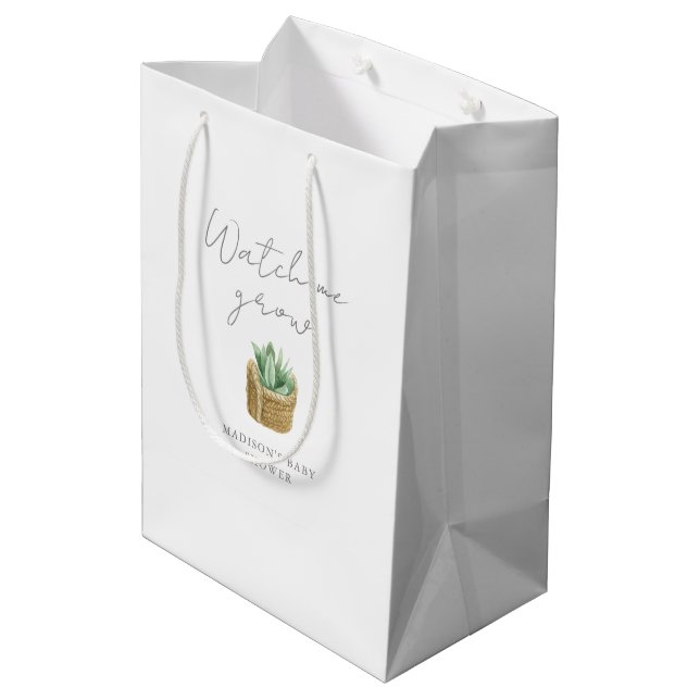 Sac Cadeau Moyen Me regarder grandir Baby shower simple Succulent (Dos Angle)