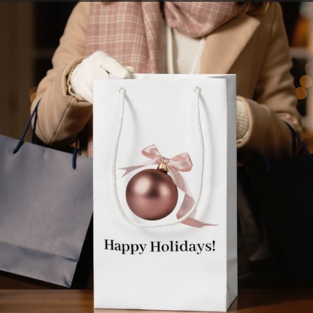 SAC CADEAU MOYEN MEDIUM DUSTY ROSE HOLIDAY ORNAMENT GIFT BAG (Make gifting effortless! Aesthetic packaging for your perfect holiday unboxing.)