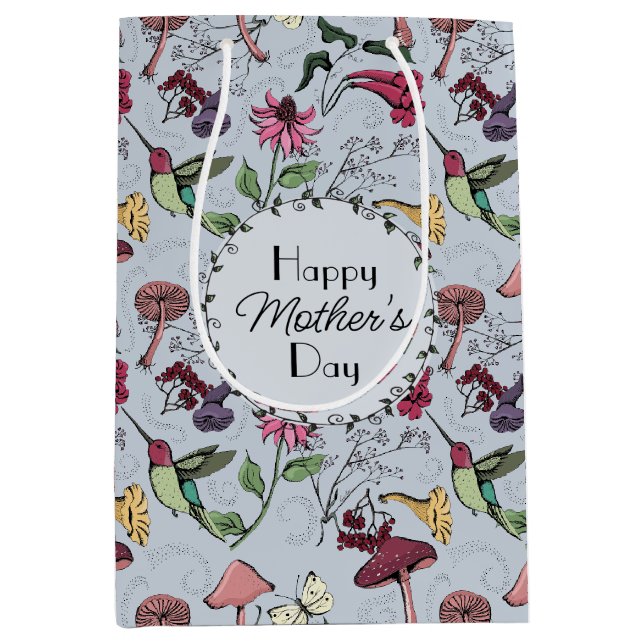 Sac Cadeau Moyen Meilleure maman Jamais Hibiscus Fleur Hummingbird (Devant)