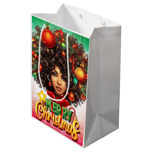Sac Cadeau Moyen Melanin Christmas Black Queen Melanin Femme Noël (Dos Angle)