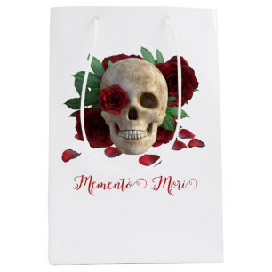 Sac Cadeau Moyen Memento Mori. Crâne aux roses rouges