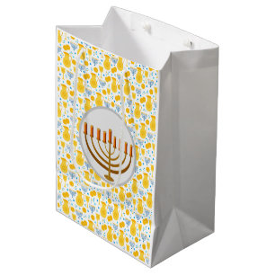 Sac Cadeau Moyen Menorah de Hanukkah en jaune