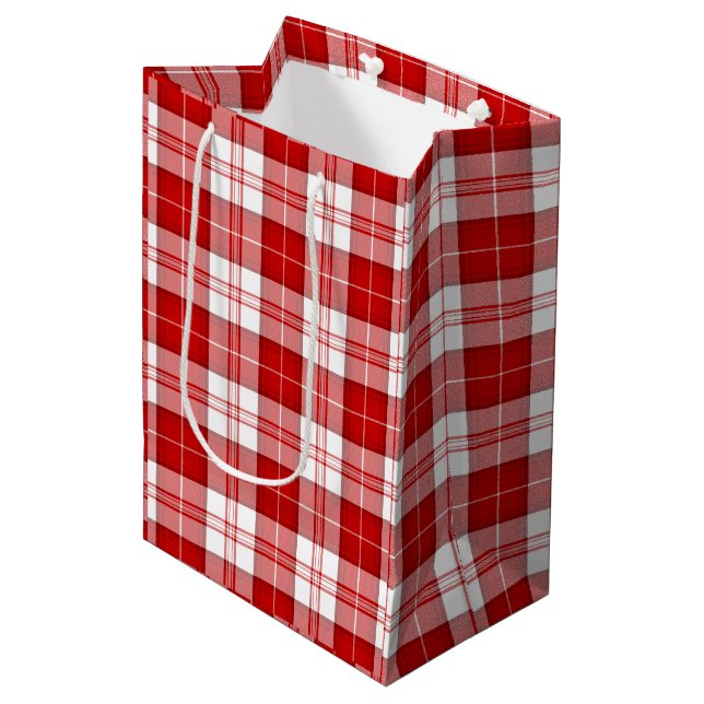 Sac Cadeau Moyen Menzies tartan rouge blanc plaid (Devant Angle)