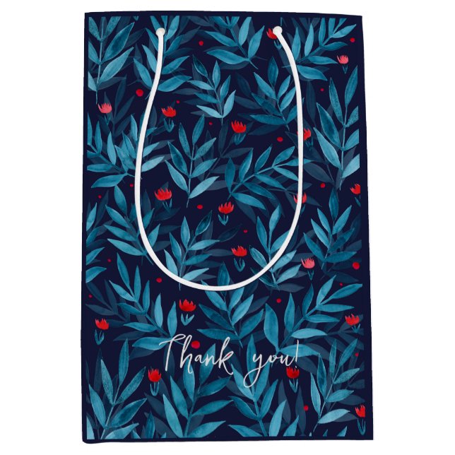 Sac Cadeau Moyen Merci aquarelle jardin nocturne - turquoise (Devant)
