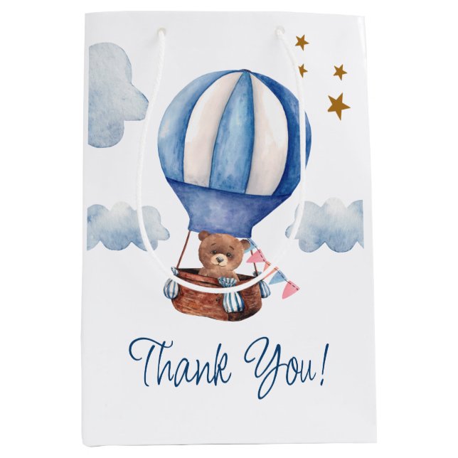 Sac Cadeau Moyen Merci Bleu Teddy Bear (Devant)