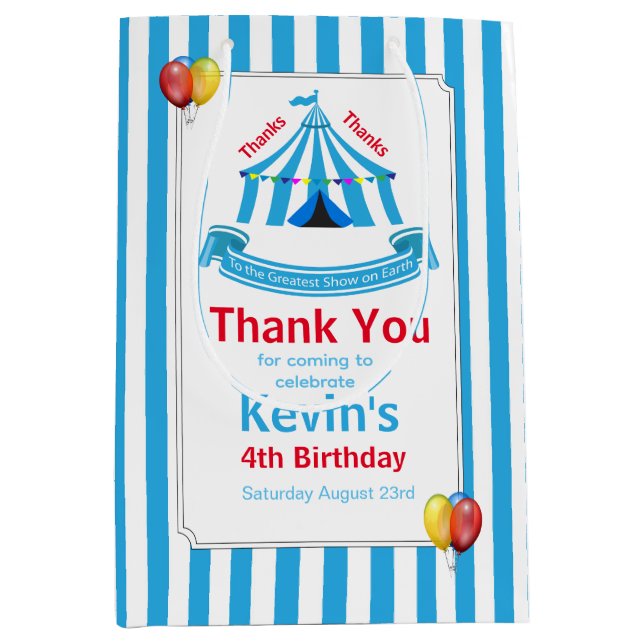 Sac Cadeau Moyen Merci de fête d'anniversaire du joli Cirque (Devant)