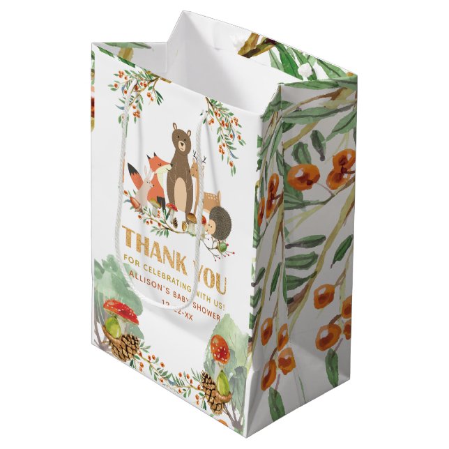 Sac Cadeau Moyen Merci du Baby shower des bois (Devant Angle)