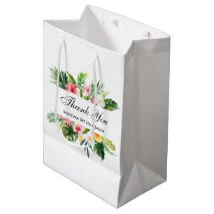 Sac Cadeau Moyen Merci floral tropical d'aquarelle élégante
