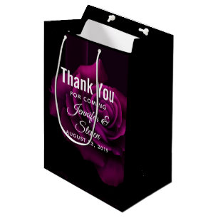 Sac Cadeau Moyen Merci gothique à fleurs violettes-rouges