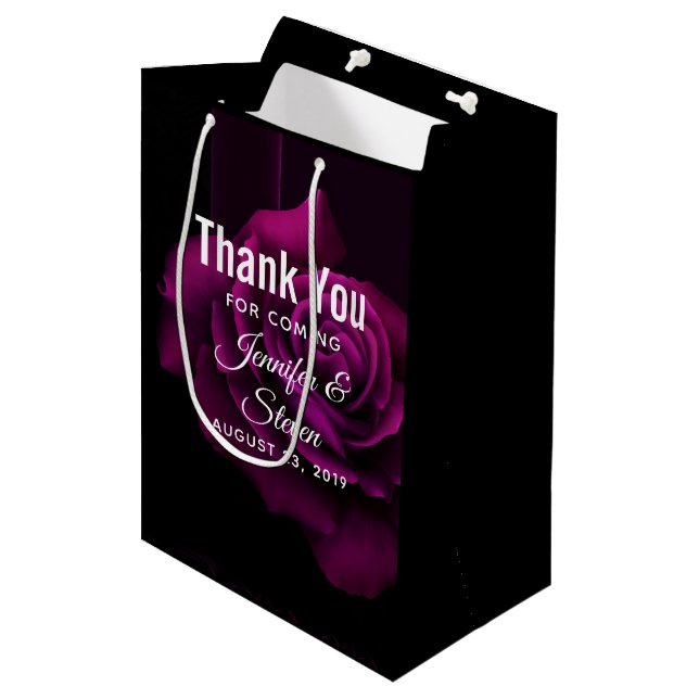 Sac Cadeau Moyen Merci gothique à fleurs violettes-rouges (Devant Angle)