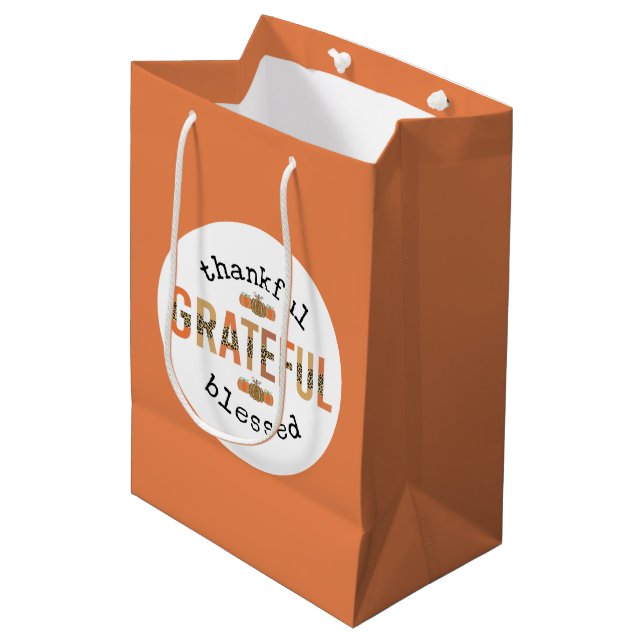 Sac Cadeau Moyen Merci Grateful Blessé mignon automne Thanksgiving (Devant Angle)