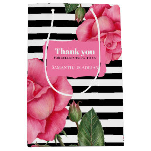 Sac Cadeau Moyen Merci Rose Rose Aquarelle Noir Blancs