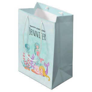 Sac Cadeau Moyen Mermaids et méduses sous l'aquarelle marine