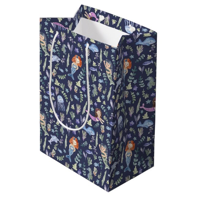 Sac Cadeau Moyen Mermaids magiques Aquarelle moderne (Dos Angle)