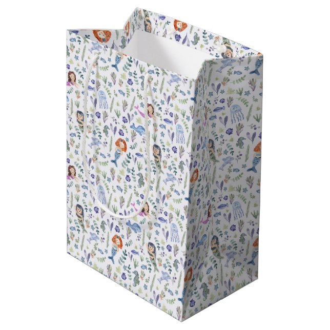 Sac Cadeau Moyen Mermaids magiques Aquarelle moderne (Dos Angle)