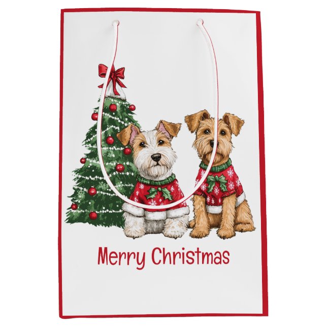 Sac Cadeau Moyen Merry Christmas Welsh Wire Fox Terrier Dogs (Devant)