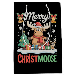 Sac Cadeau Moyen Merry Christmoose Christmas Lights Santa Moose