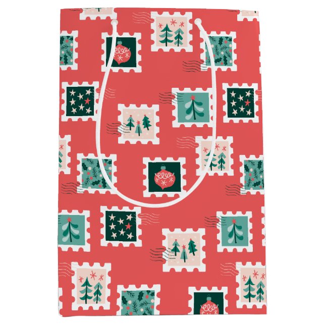 Sac Cadeau Moyen Merry Holly Days Stamps (Devant)