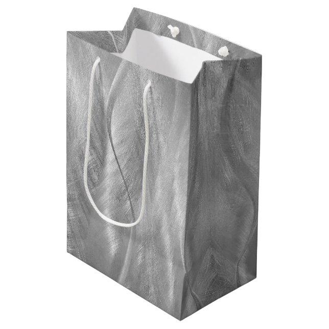 Sac Cadeau Moyen Métal argenté Abstrait (Devant Angle)