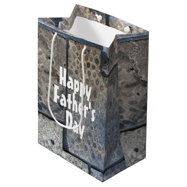 Sac Cadeau Moyen Michigan Petoskey Stone Fête des pères (Devant Angle)