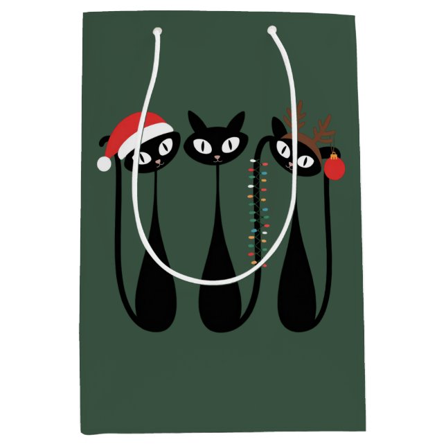 Sac Cadeau Moyen Mid Century Modern Christmas Cats Retro Classic (Devant)