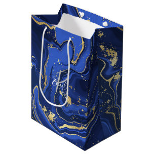 Sac Cadeau Moyen Midnight Blue Agate Nom Abstrait Monogramme
