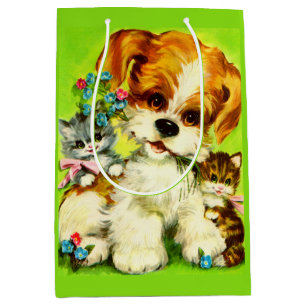 Sac Cadeau Moyen mignon chiot et chatons souriants