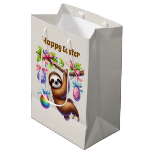 Sac Cadeau Moyen Mignon Joyeuses Pâques paresseux 